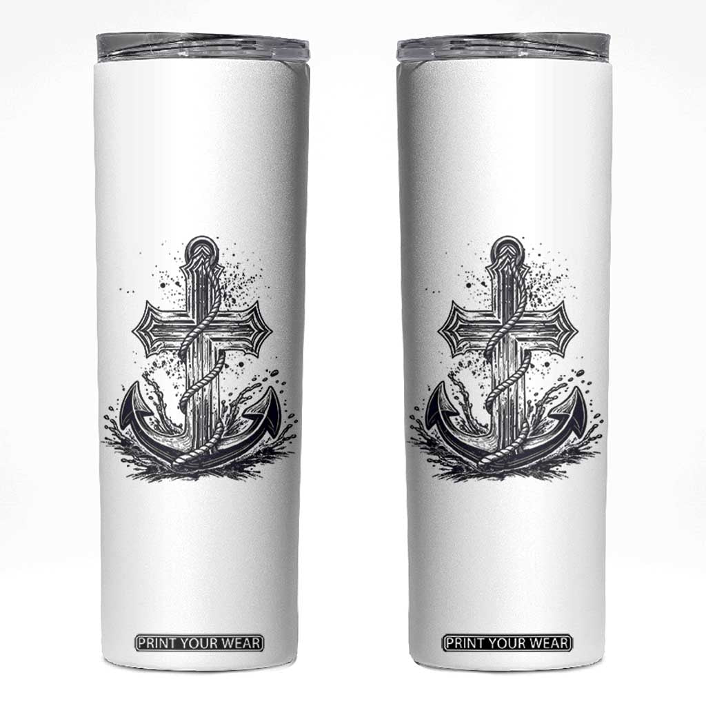 Faith Family Fishing Jesus Cross Anchor Skinny Tumbler Funny Christian Fisherman TS12 White Print Your Wear