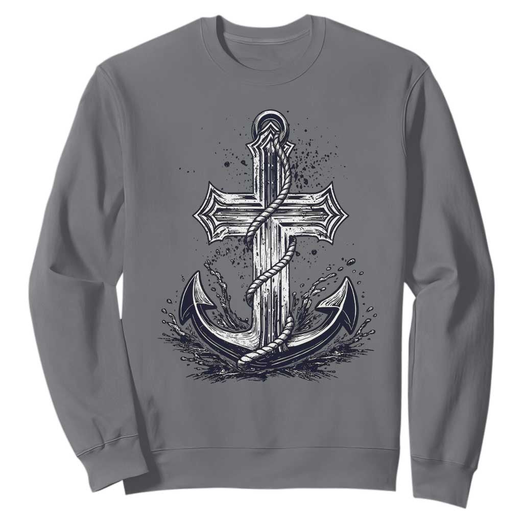 Faith Family Fishing Jesus Cross Anchor Sweatshirt Funny Christian Fisherman TS12 Charcoal Print Your Wear
