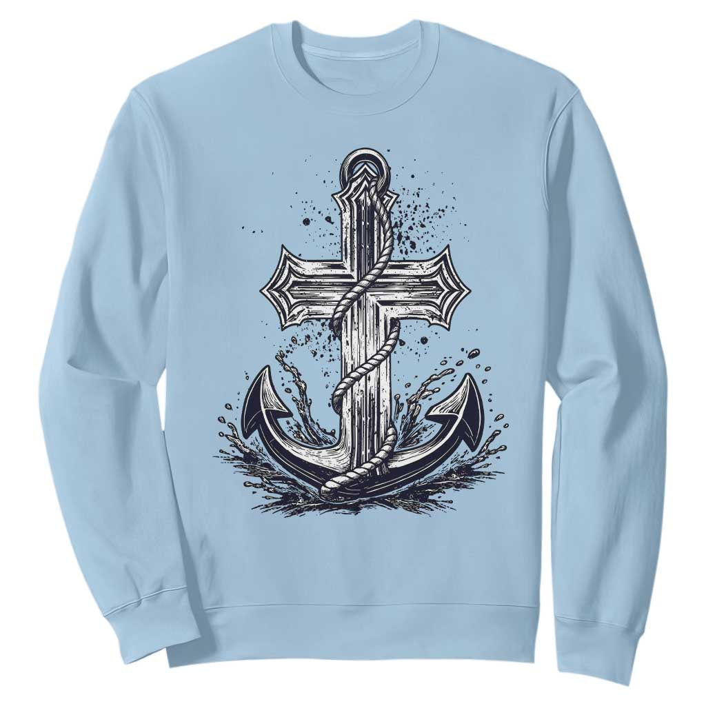 Faith Family Fishing Jesus Cross Anchor Sweatshirt Funny Christian Fisherman TS12 Light Blue Print Your Wear