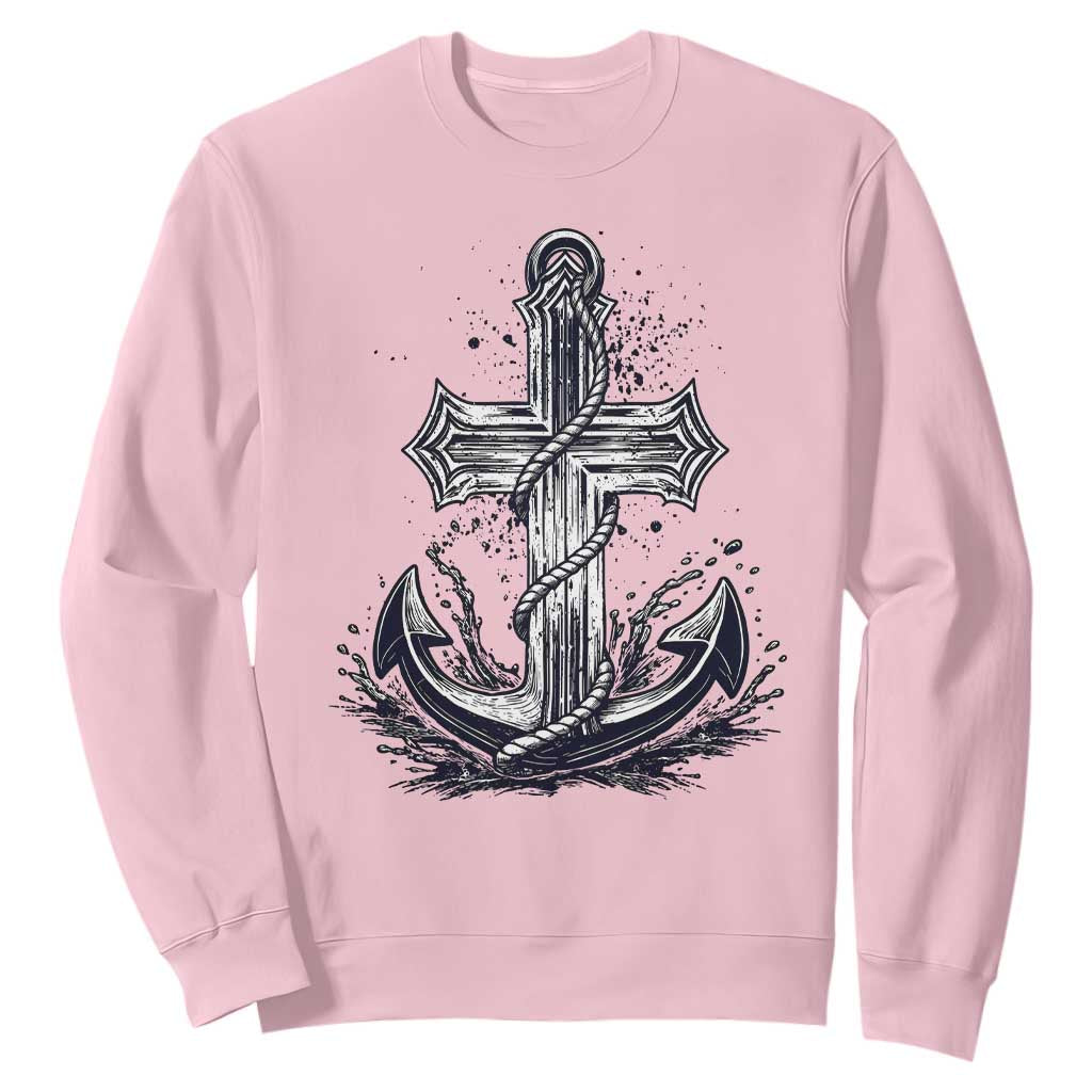 Faith Family Fishing Jesus Cross Anchor Sweatshirt Funny Christian Fisherman TS12 Light Pink Print Your Wear