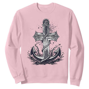 Faith Family Fishing Jesus Cross Anchor Sweatshirt Funny Christian Fisherman TS12 Light Pink Print Your Wear
