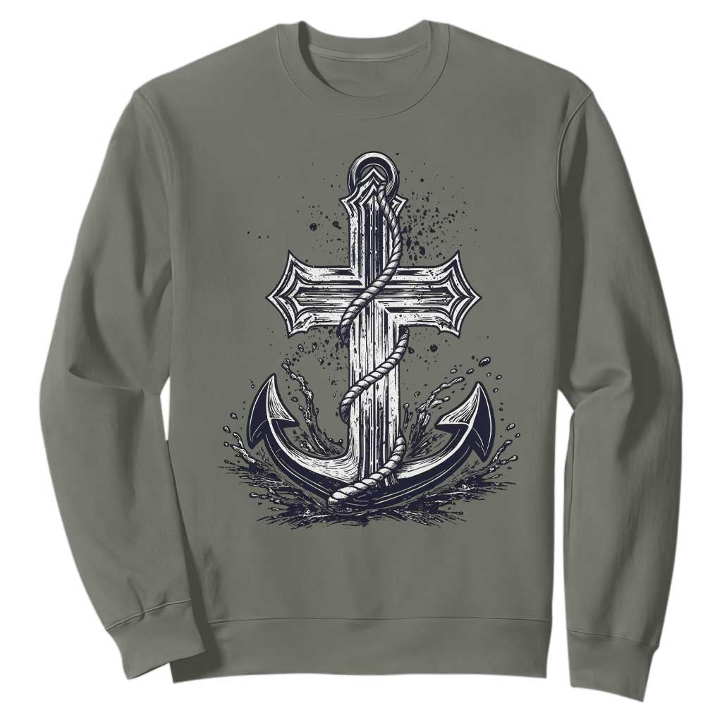 Faith Family Fishing Jesus Cross Anchor Sweatshirt Funny Christian Fisherman TS12 Military Green Print Your Wear