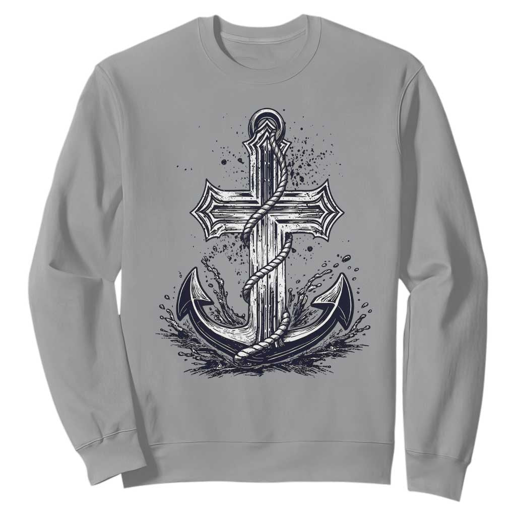 Faith Family Fishing Jesus Cross Anchor Sweatshirt Funny Christian Fisherman TS12 Sport Gray Print Your Wear