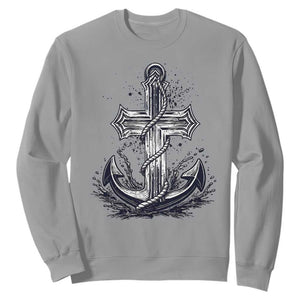 Faith Family Fishing Jesus Cross Anchor Sweatshirt Funny Christian Fisherman TS12 Sport Gray Print Your Wear