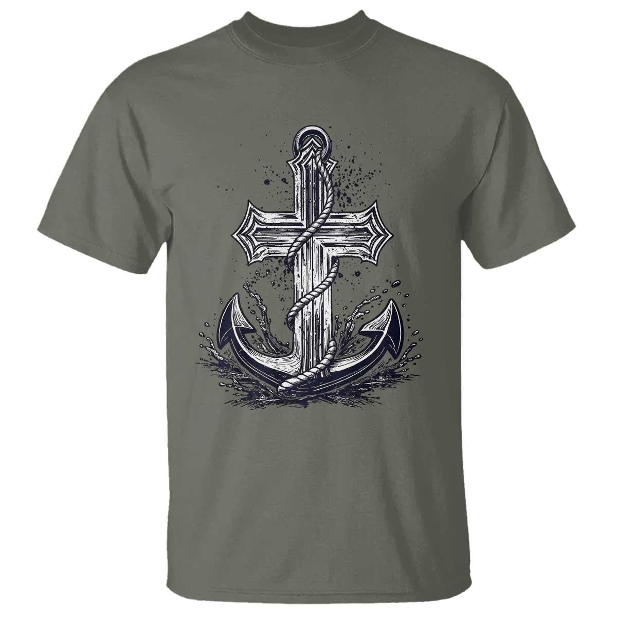 Faith Family Fishing Jesus Cross Anchor T Shirt Funny Christian Fisherman TS12 Military Green Print Your Wear