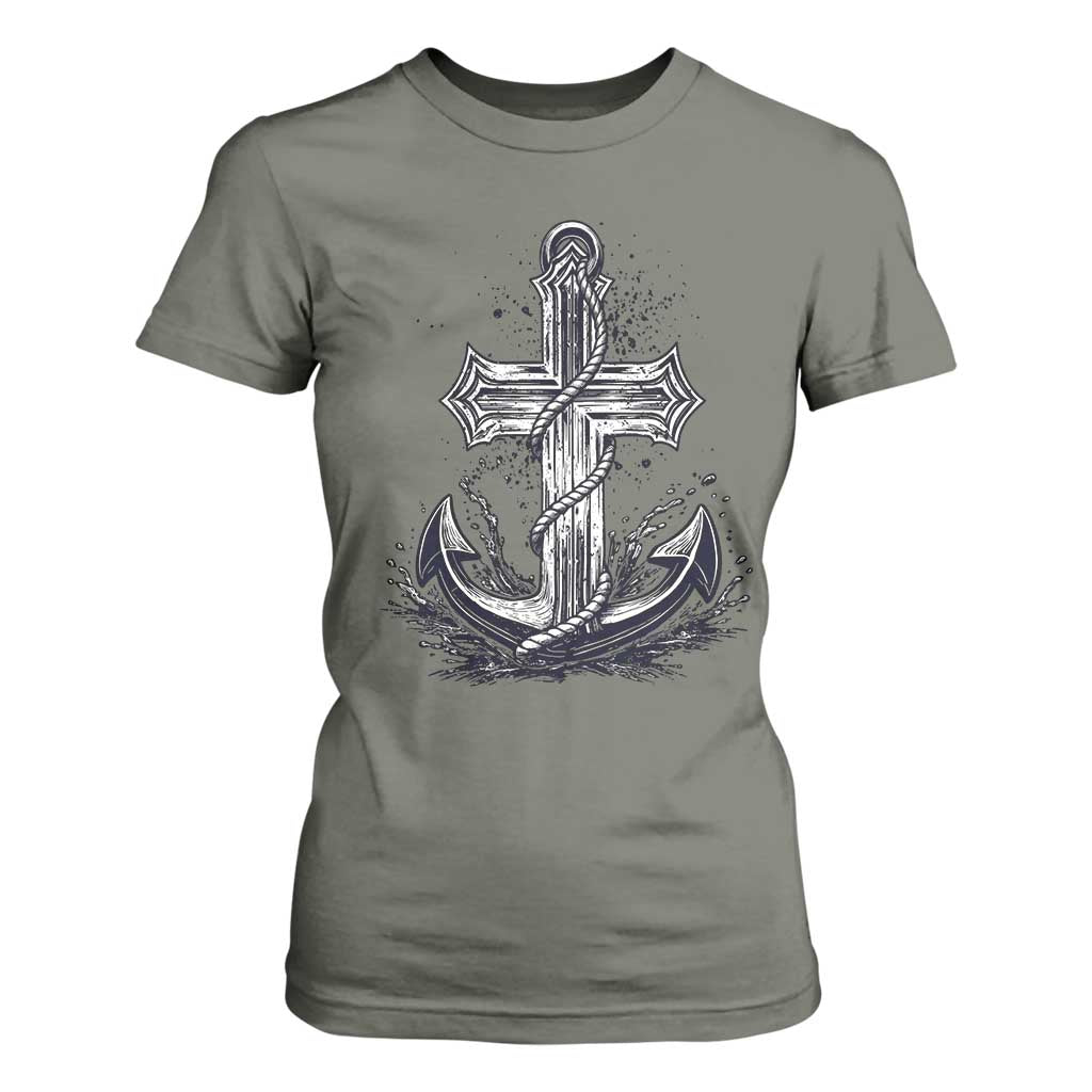 Faith Family Fishing Jesus Cross Anchor T Shirt For Women Funny Christian Fisherman TS12 Military Green Print Your Wear