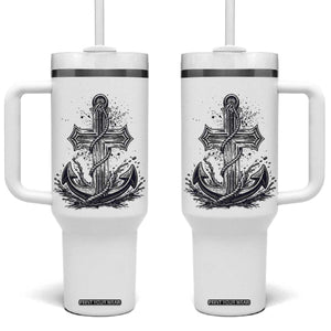 Faith Family Fishing Jesus Cross Anchor Tumbler With Handle Funny Christian Fisherman TS12 One Size: 40 oz White Print Your Wear
