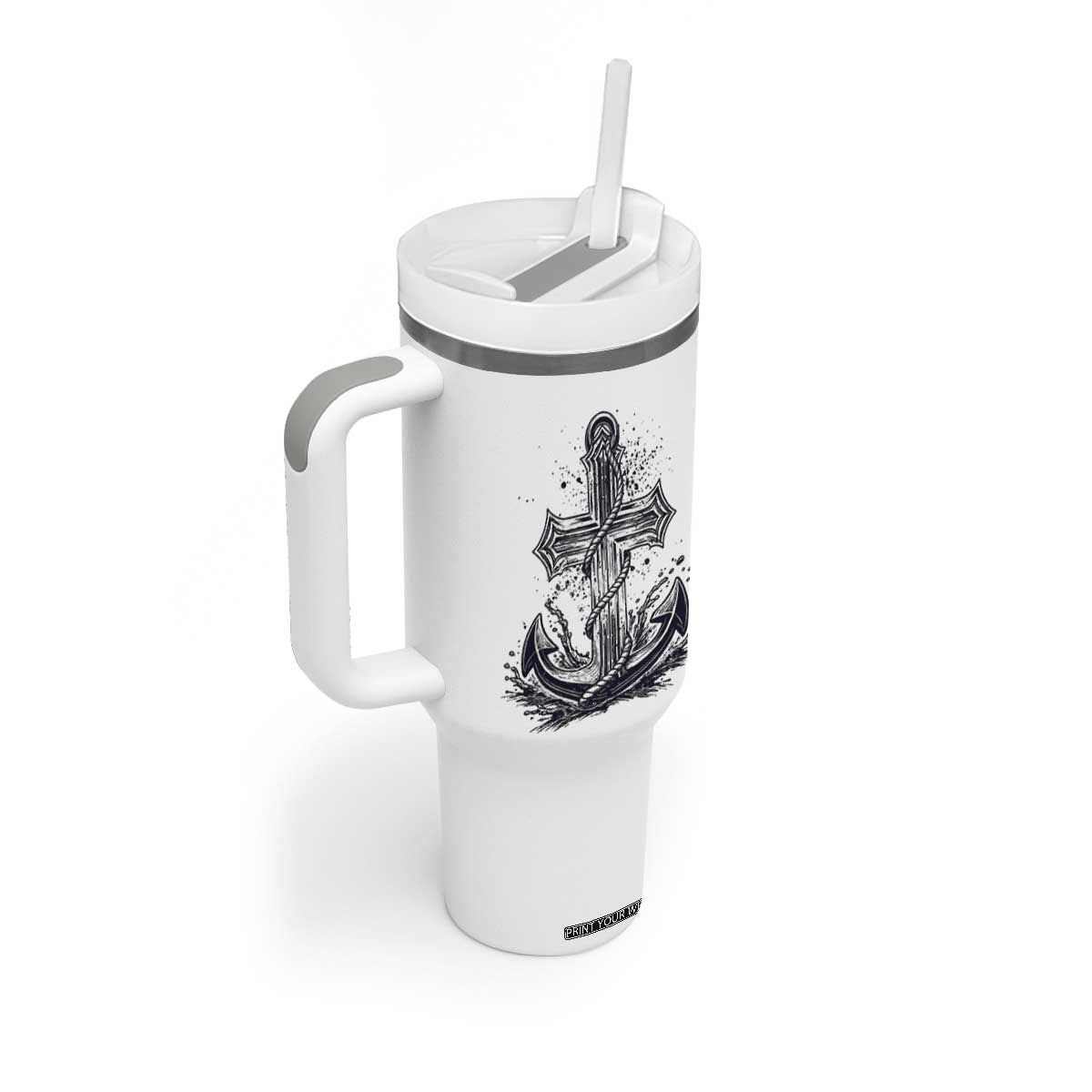 Faith Family Fishing Jesus Cross Anchor Tumbler With Handle Funny Christian Fisherman TS12 Print Your Wear