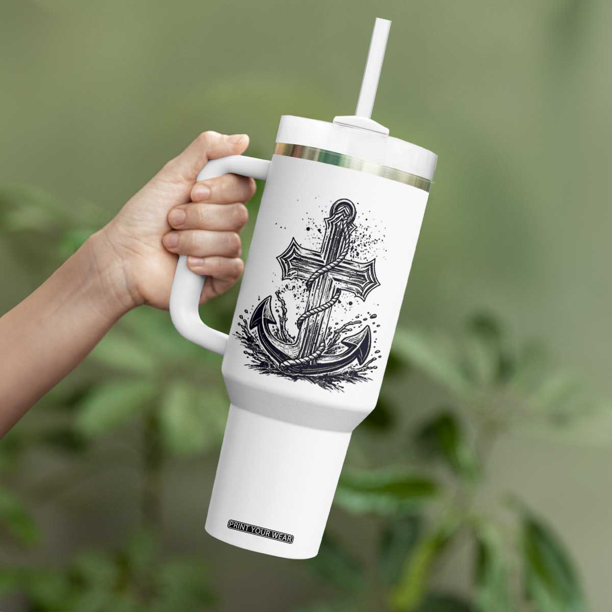 Faith Family Fishing Jesus Cross Anchor Tumbler With Handle Funny Christian Fisherman TS12 Print Your Wear