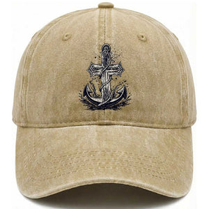 Faith Family Fishing Jesus Cross Anchor Washed Cotton Baseball Cap Funny Christian Fisherman TS12 Print Your Wear