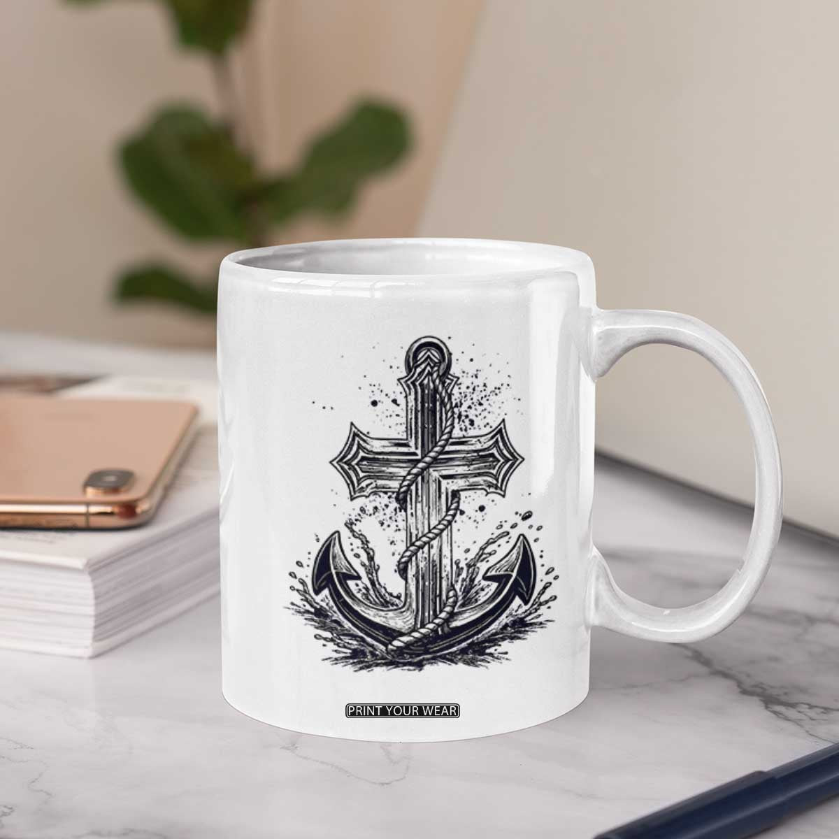 Faith Family Fishing Jesus Cross Anchor Coffee Mug Funny Christian Fisherman TS12 Print Your Wear