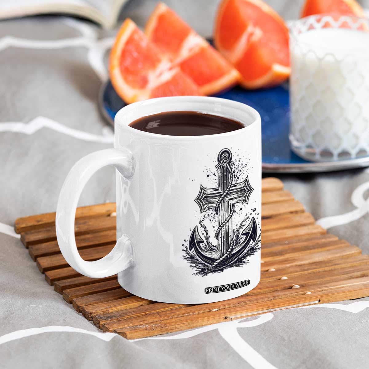 Faith Family Fishing Jesus Cross Anchor Coffee Mug Funny Christian Fisherman TS12 Print Your Wear