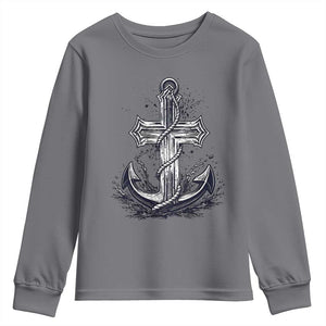 Faith Family Fishing Jesus Cross Anchor Youth Sweatshirt Funny Christian Fisherman TS12 Charcoal Print Your Wear