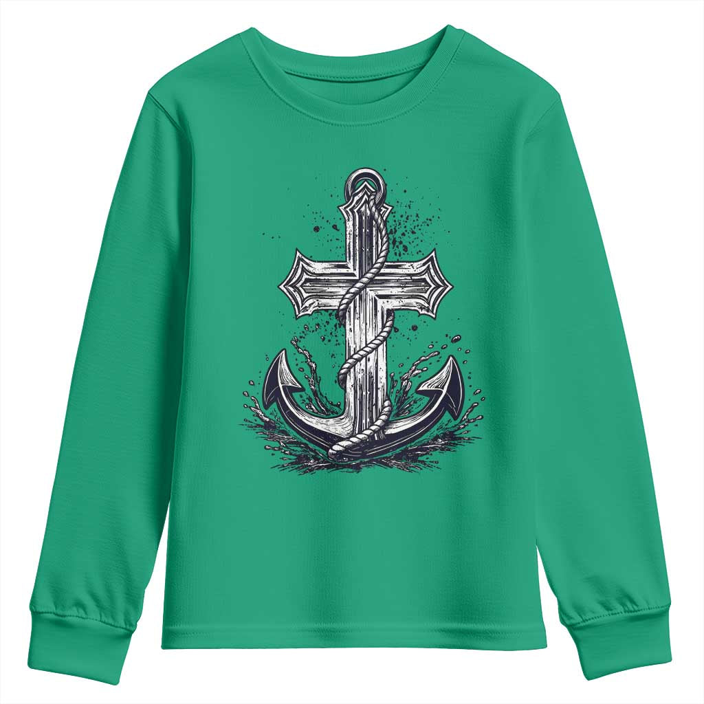 Faith Family Fishing Jesus Cross Anchor Youth Sweatshirt Funny Christian Fisherman TS12 Irish Green Print Your Wear