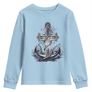 Faith Family Fishing Jesus Cross Anchor Youth Sweatshirt Funny Christian Fisherman TS12 Light Blue Print Your Wear