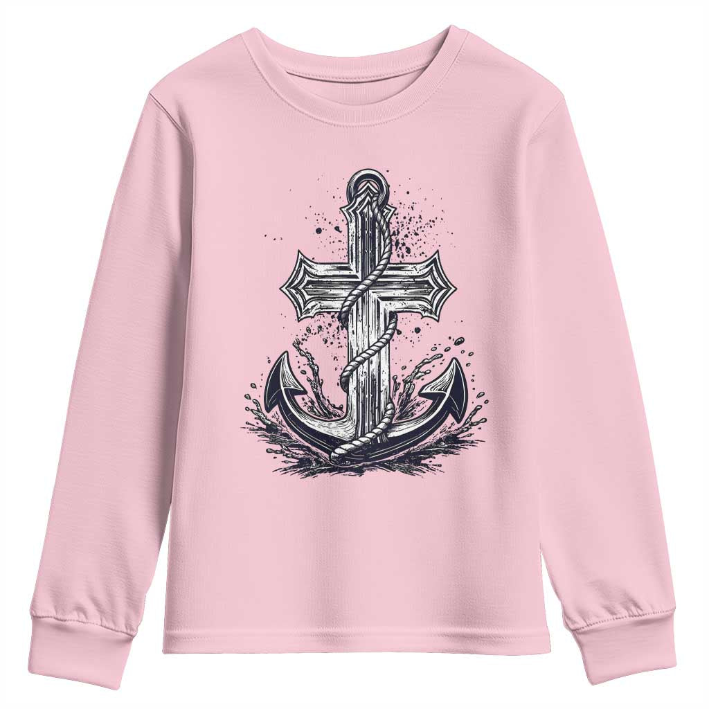 Faith Family Fishing Jesus Cross Anchor Youth Sweatshirt Funny Christian Fisherman TS12 Light Pink Print Your Wear