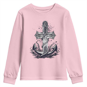 Faith Family Fishing Jesus Cross Anchor Youth Sweatshirt Funny Christian Fisherman TS12 Light Pink Print Your Wear