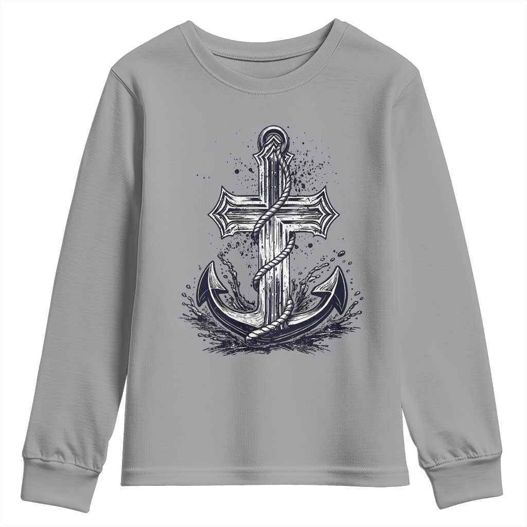 Faith Family Fishing Jesus Cross Anchor Youth Sweatshirt Funny Christian Fisherman TS12 Sport Gray Print Your Wear