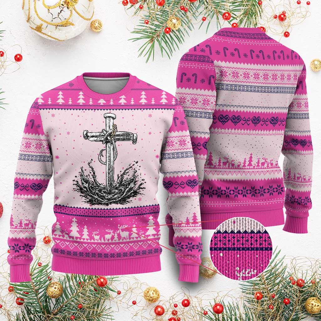 Faith Family Fishing Ugly Christmas Sweater Christian Jesus Cross Fathers Day Gift TS12 Hot Pink Print Your Wear