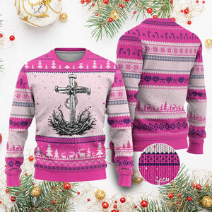 Faith Family Fishing Ugly Christmas Sweater Christian Jesus Cross Fathers Day Gift TS12 Hot Pink Print Your Wear