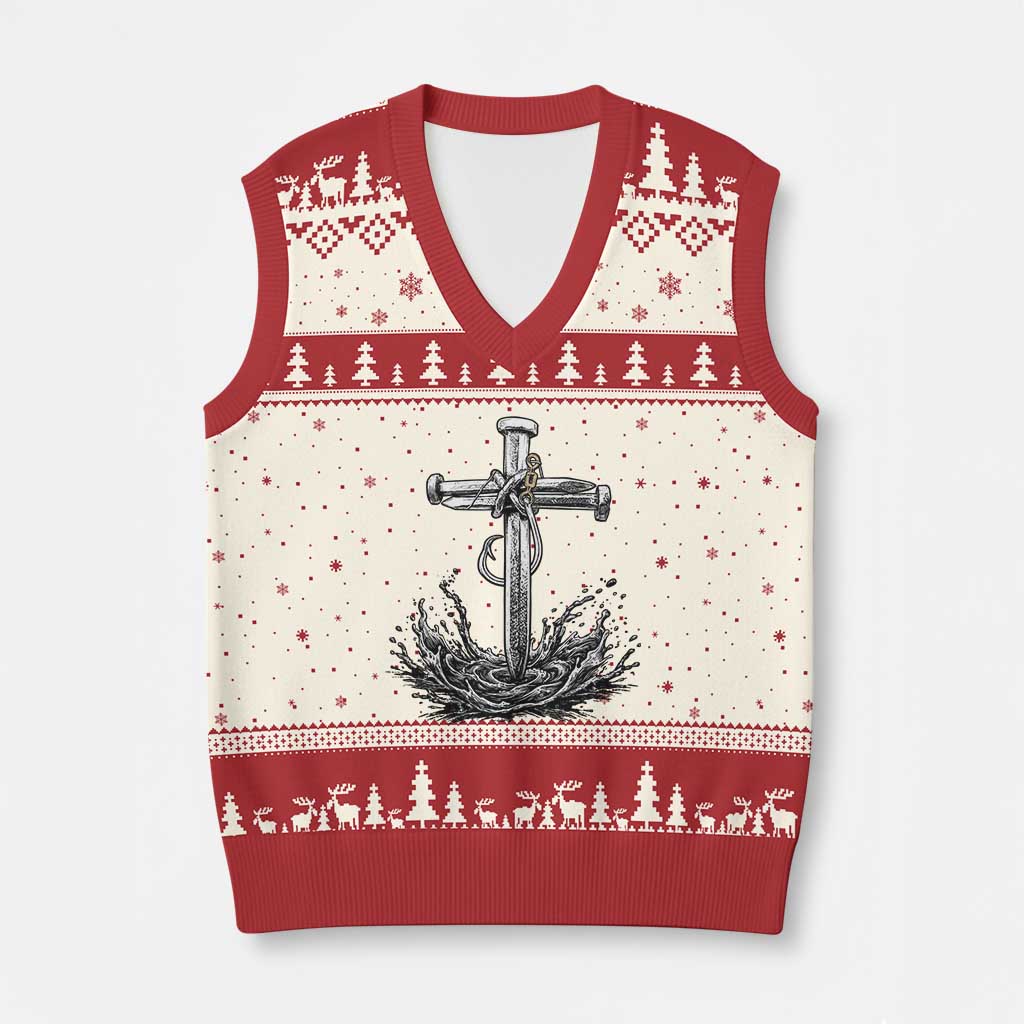Faith Family Fishing V-Neck Knit Sweater Vest Christian Jesus Cross Fathers Day Gift TS12 Beige Red Print Your Wear