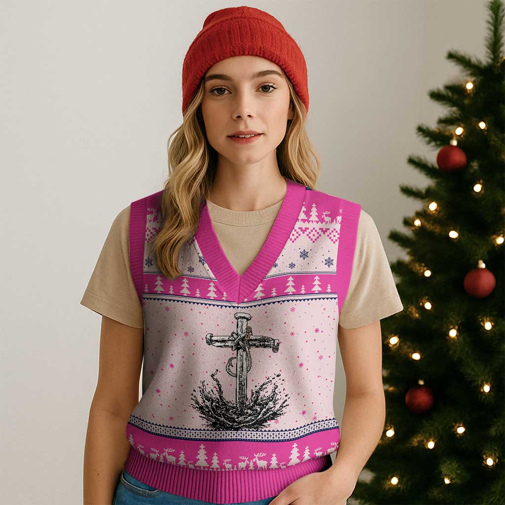 Faith Family Fishing V-Neck Knit Sweater Vest Christian Jesus Cross Fathers Day Gift TS12 Hot Pink Print Your Wear