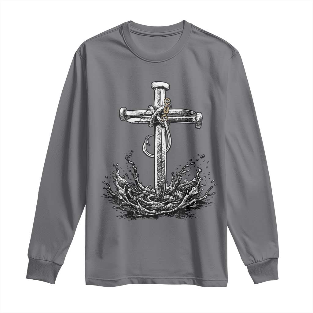 Faith Family Fishing Long Sleeve Shirt Christian Jesus Cross Fathers Day Gift TS12 Charcoal Print Your Wear