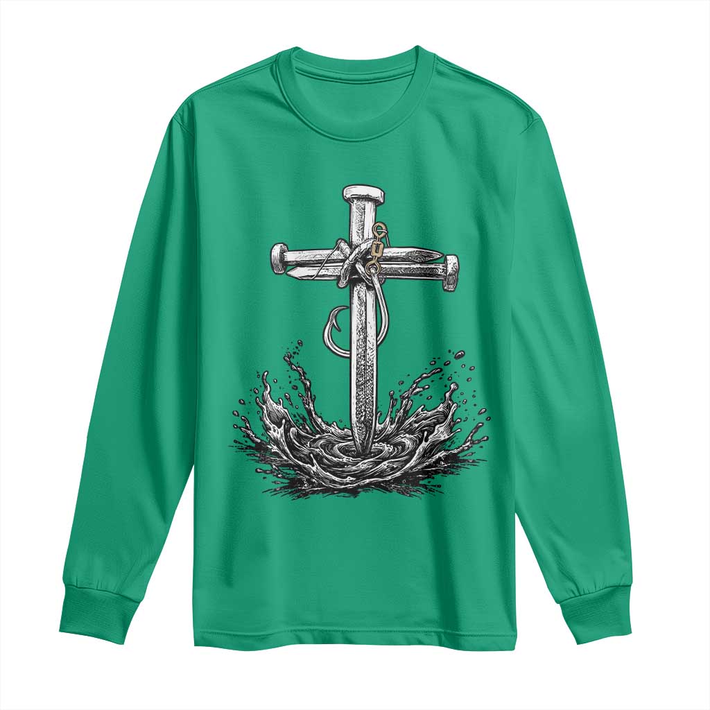 Faith Family Fishing Long Sleeve Shirt Christian Jesus Cross Fathers Day Gift TS12 Irish Green Print Your Wear