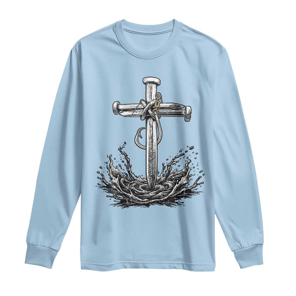 Faith Family Fishing Long Sleeve Shirt Christian Jesus Cross Fathers Day Gift TS12 Light Blue Print Your Wear