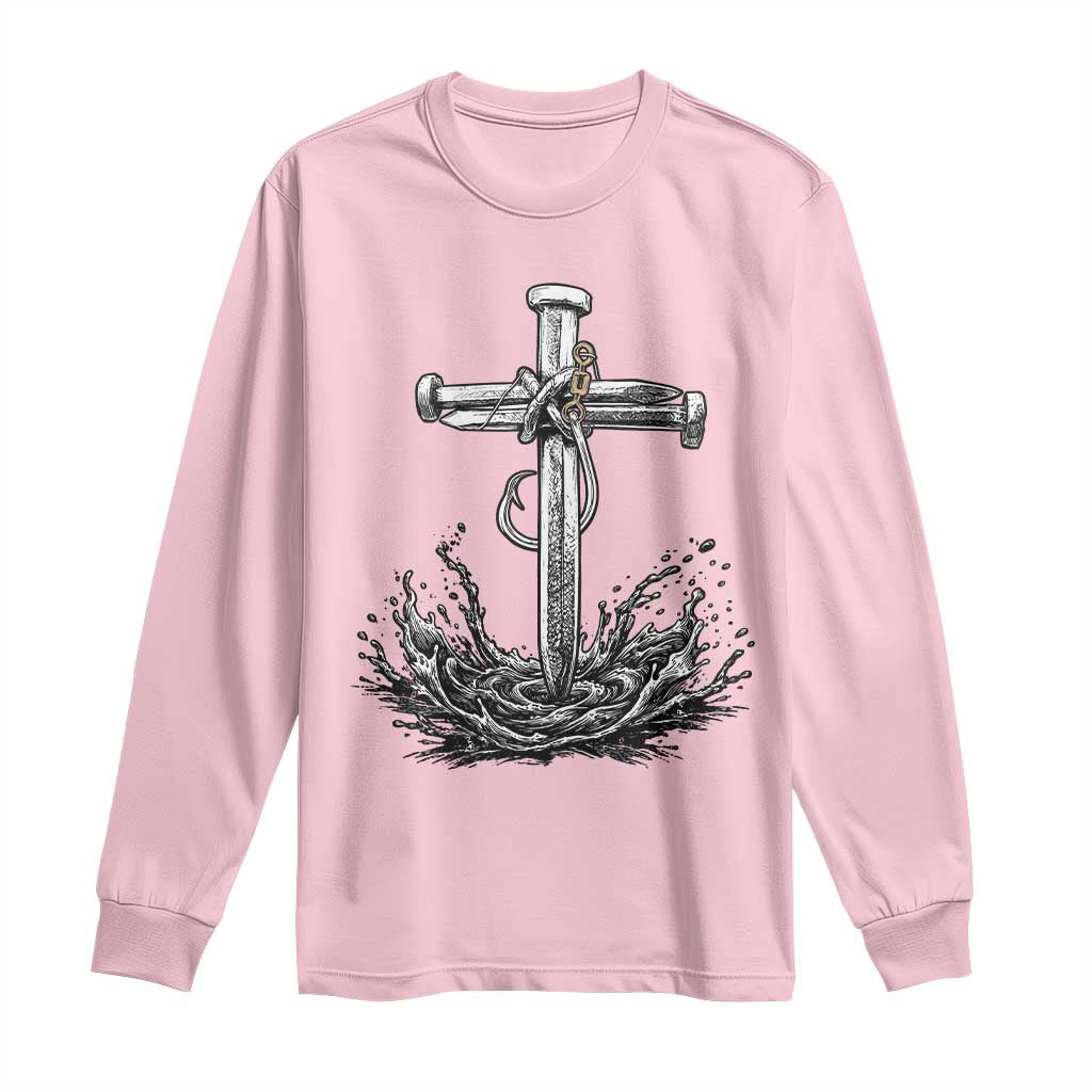 Faith Family Fishing Long Sleeve Shirt Christian Jesus Cross Fathers Day Gift TS12 Light Pink Print Your Wear