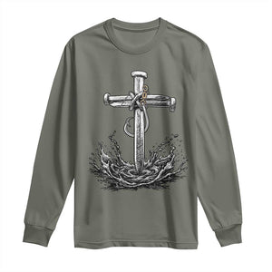 Faith Family Fishing Long Sleeve Shirt Christian Jesus Cross Fathers Day Gift TS12 Military Green Print Your Wear