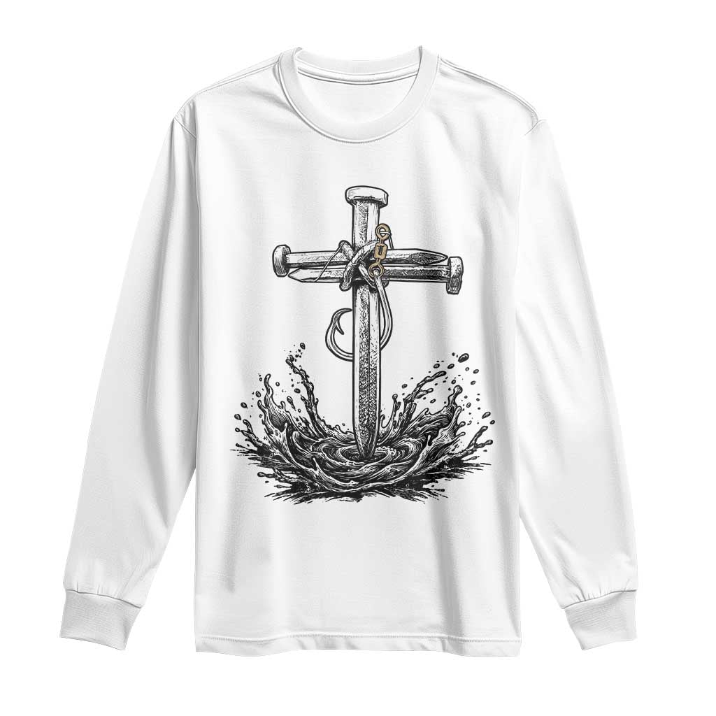 Faith Family Fishing Long Sleeve Shirt Christian Jesus Cross Fathers Day Gift TS12 White Print Your Wear