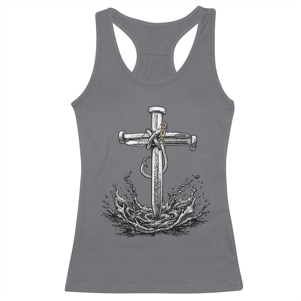 Faith Family Fishing Racerback Tank Top Christian Jesus Cross Fathers Day Gift TS12 Charcoal Print Your Wear