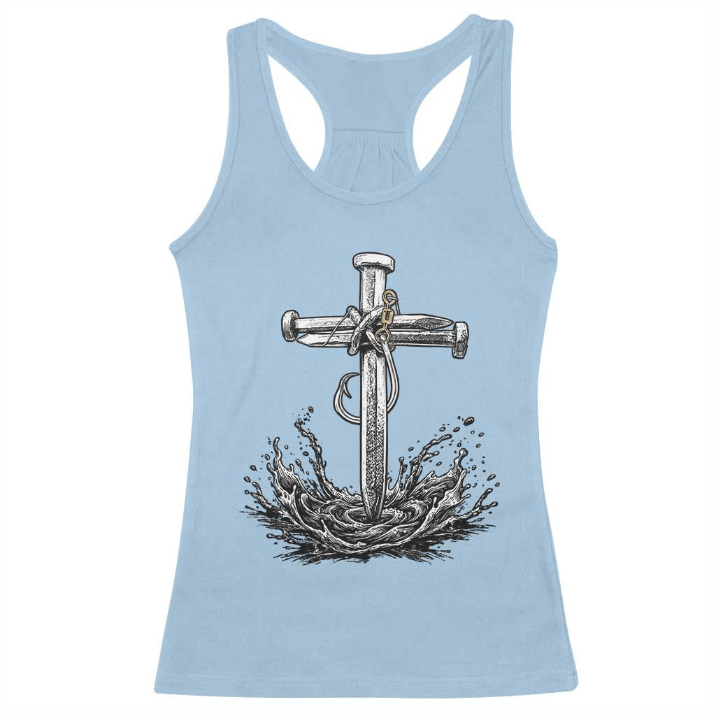 Faith Family Fishing Racerback Tank Top Christian Jesus Cross Fathers Day Gift TS12 Light Blue Print Your Wear