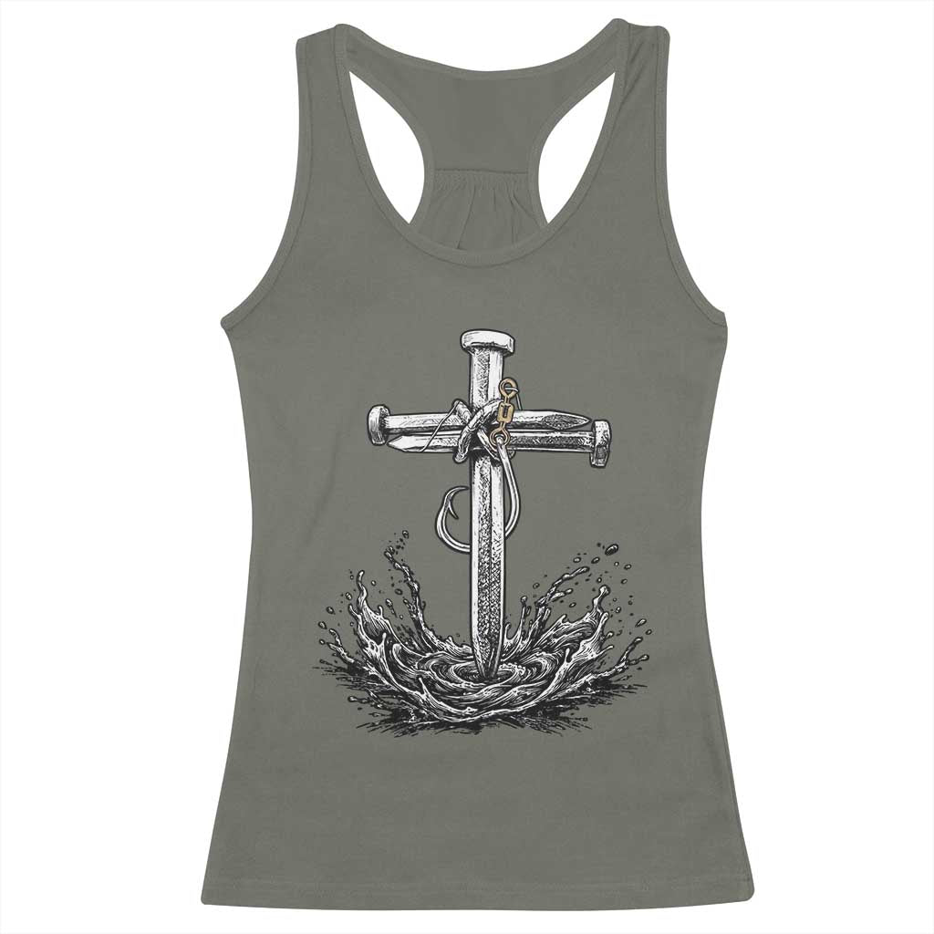 Faith Family Fishing Racerback Tank Top Christian Jesus Cross Fathers Day Gift TS12 Military Green Print Your Wear
