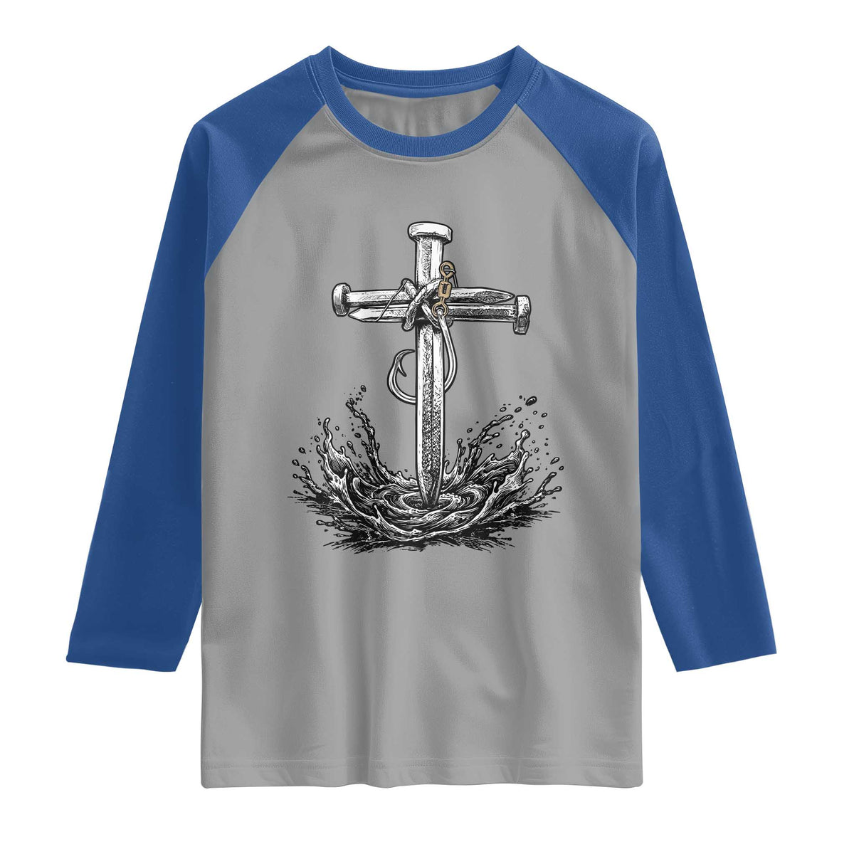 Faith Family Fishing Raglan Shirt Christian Jesus Cross Fathers Day Gift TS12 Sport Gray Royal Print Your Wear