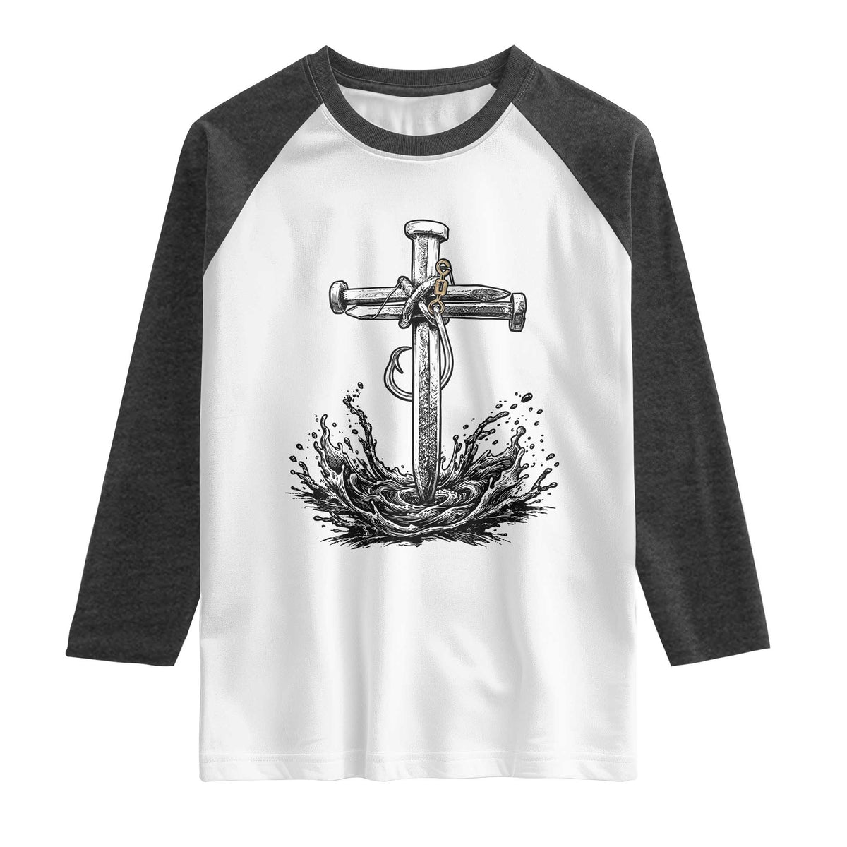Faith Family Fishing Raglan Shirt Christian Jesus Cross Fathers Day Gift TS12 White Heather Charcoal Print Your Wear