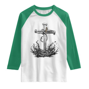 Faith Family Fishing Raglan Shirt Christian Jesus Cross Fathers Day Gift TS12 White Kelly Green Print Your Wear