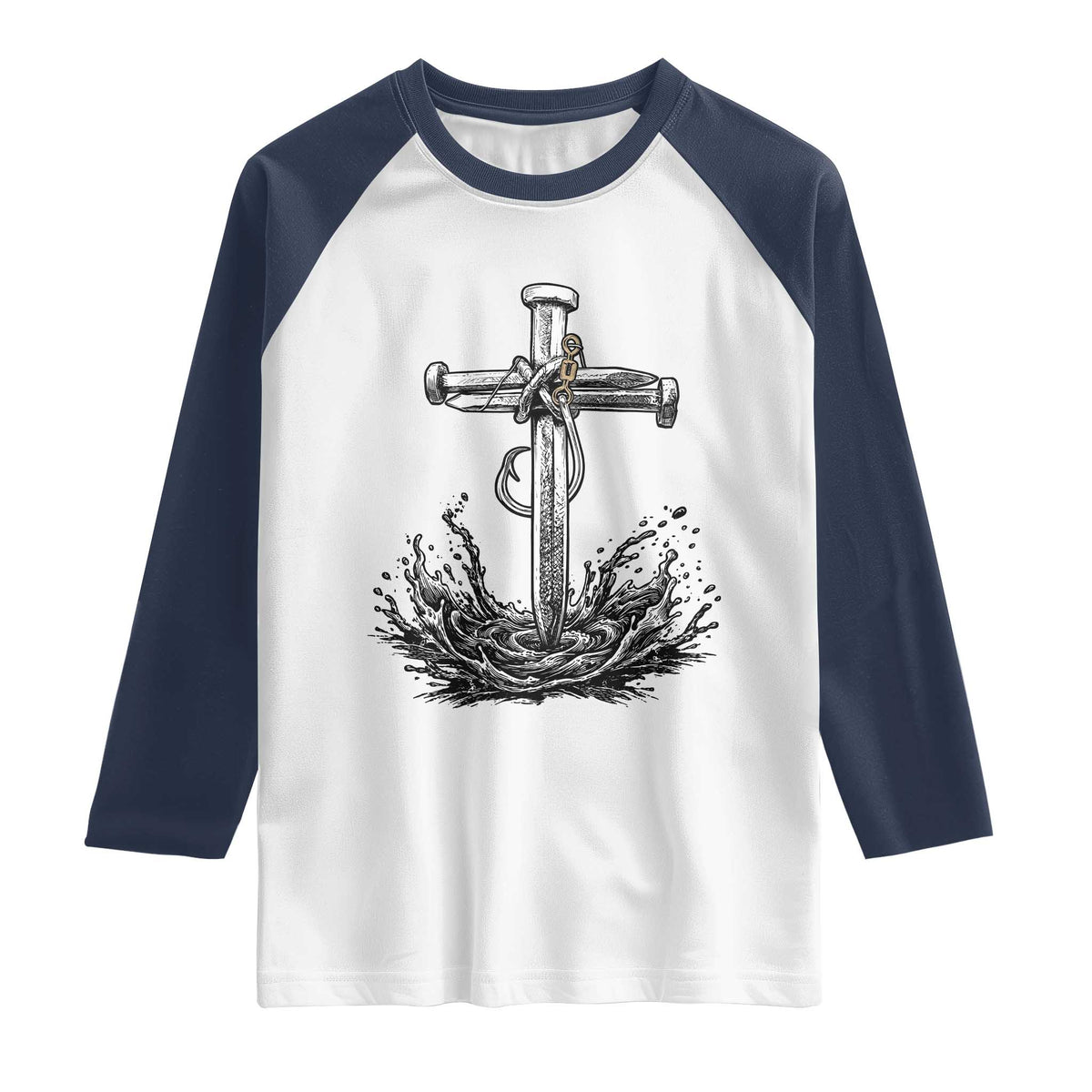 Faith Family Fishing Raglan Shirt Christian Jesus Cross Fathers Day Gift TS12 White Navy Print Your Wear