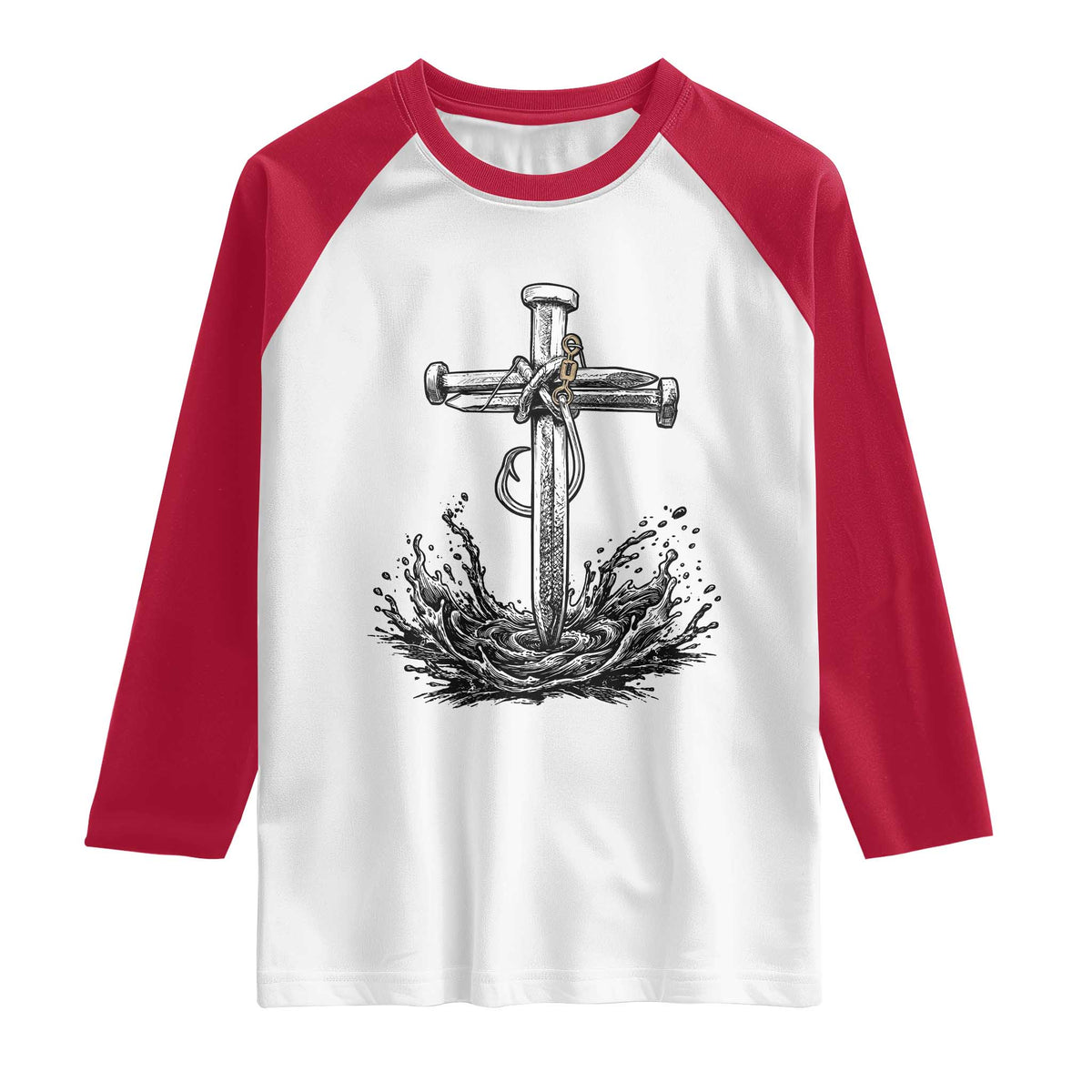 Faith Family Fishing Raglan Shirt Christian Jesus Cross Fathers Day Gift TS12 White Red Print Your Wear