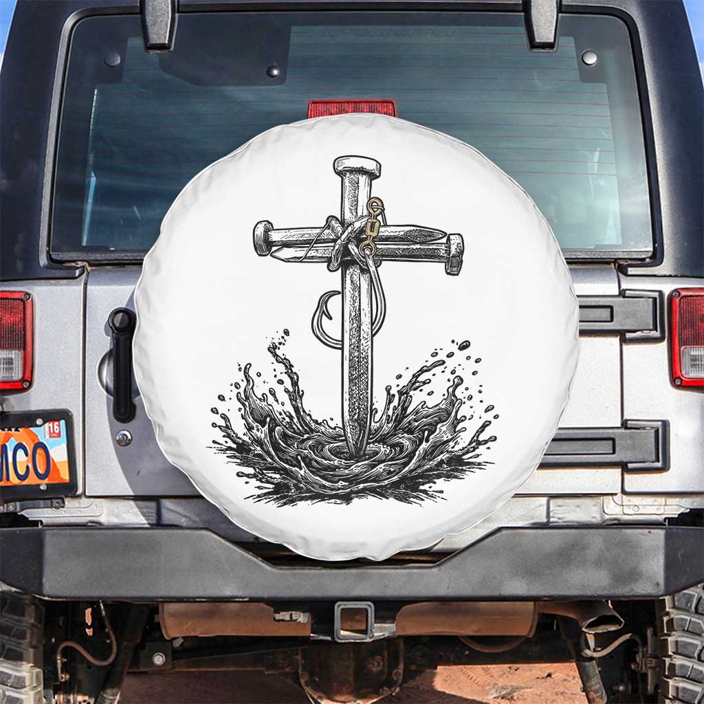 Faith Family Fishing Spare Tire Cover Christian Jesus Cross Fathers Day Gift TS12 No hole White Print Your Wear