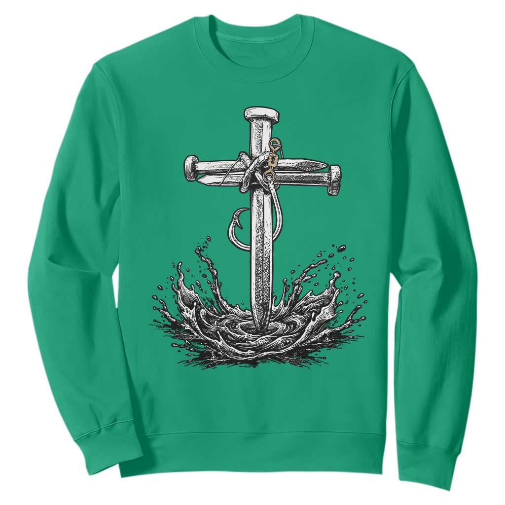 Faith Family Fishing Sweatshirt Christian Jesus Cross Fathers Day Gift
