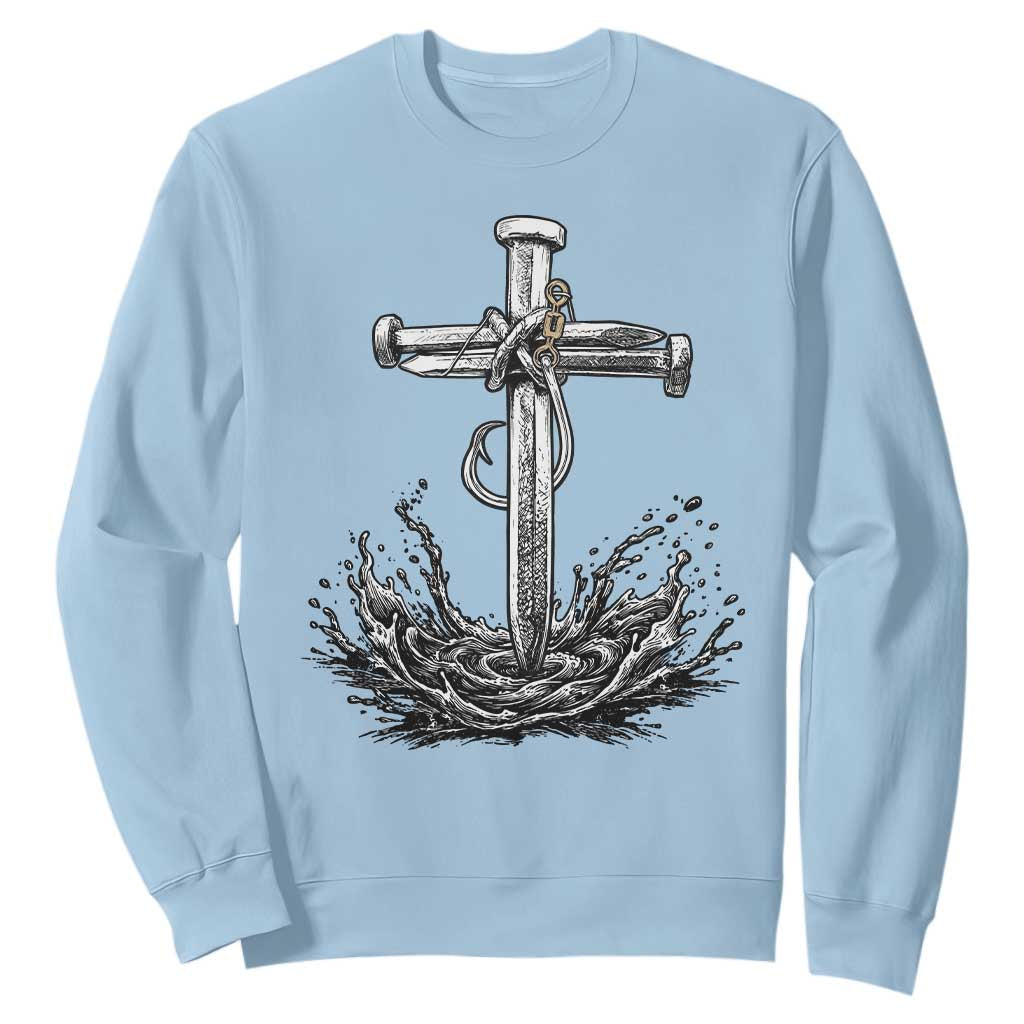 Faith Family Fishing Sweatshirt Christian Jesus Cross Fathers Day Gift