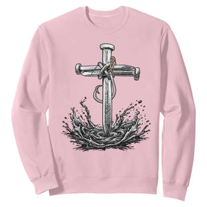 Faith Family Fishing Sweatshirt Christian Jesus Cross Fathers Day Gift