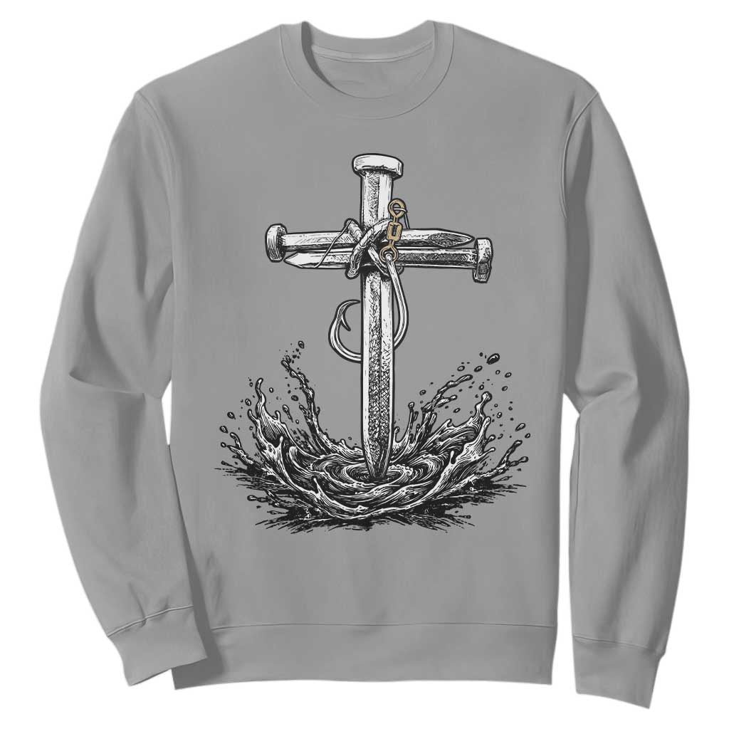 Faith Family Fishing Sweatshirt Christian Jesus Cross Fathers Day Gift