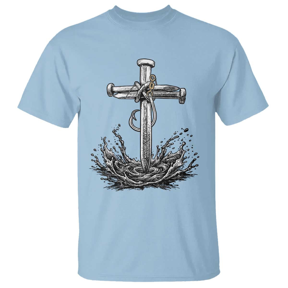 Faith Family Fishing T Shirt Christian Jesus Cross Fathers Day Gift TS12 Light Blue Print Your Wear