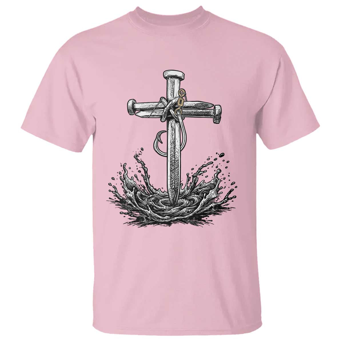 Faith Family Fishing T Shirt Christian Jesus Cross Fathers Day Gift TS12 Light Pink Print Your Wear