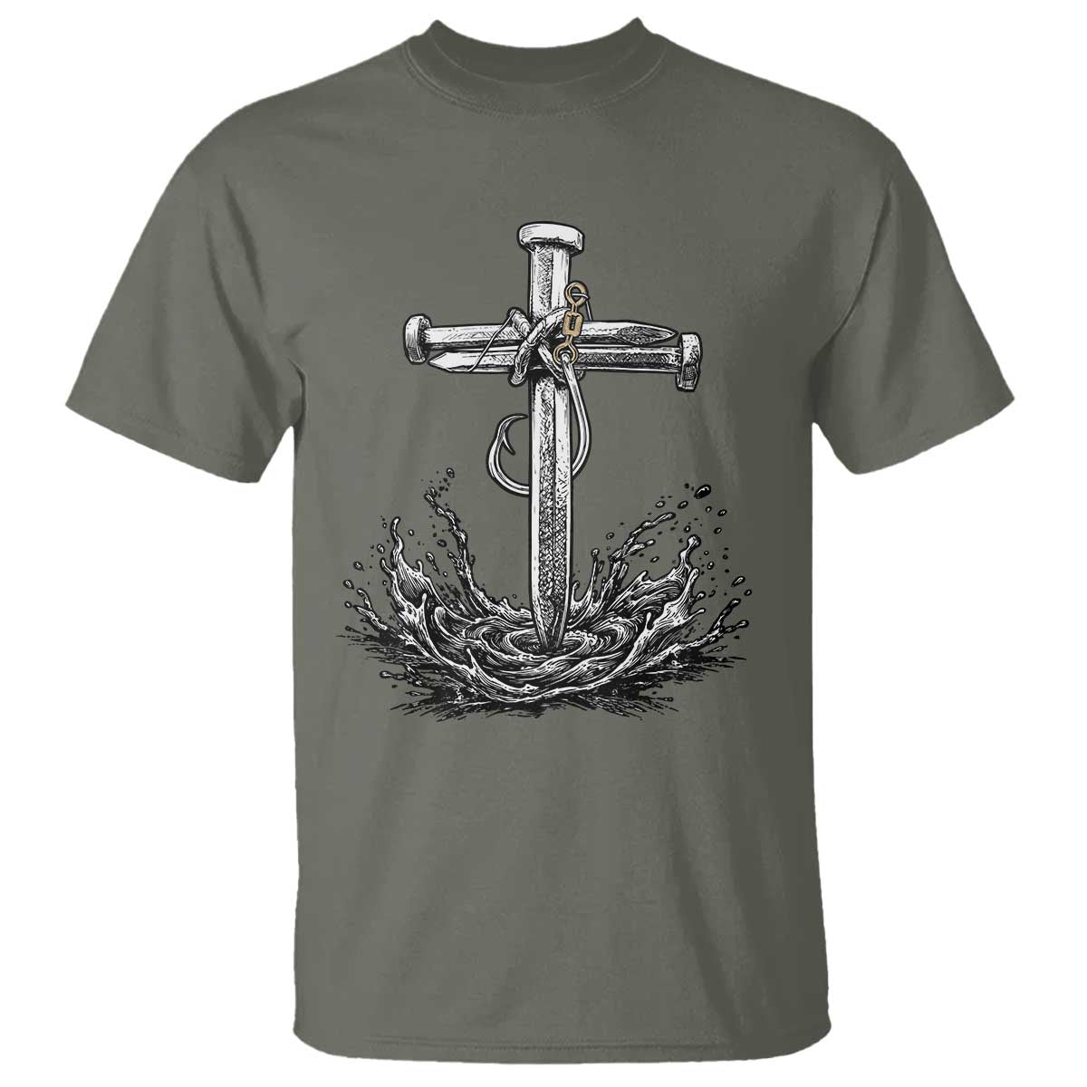 Faith Family Fishing T Shirt Christian Jesus Cross Fathers Day Gift TS12 Military Green Print Your Wear