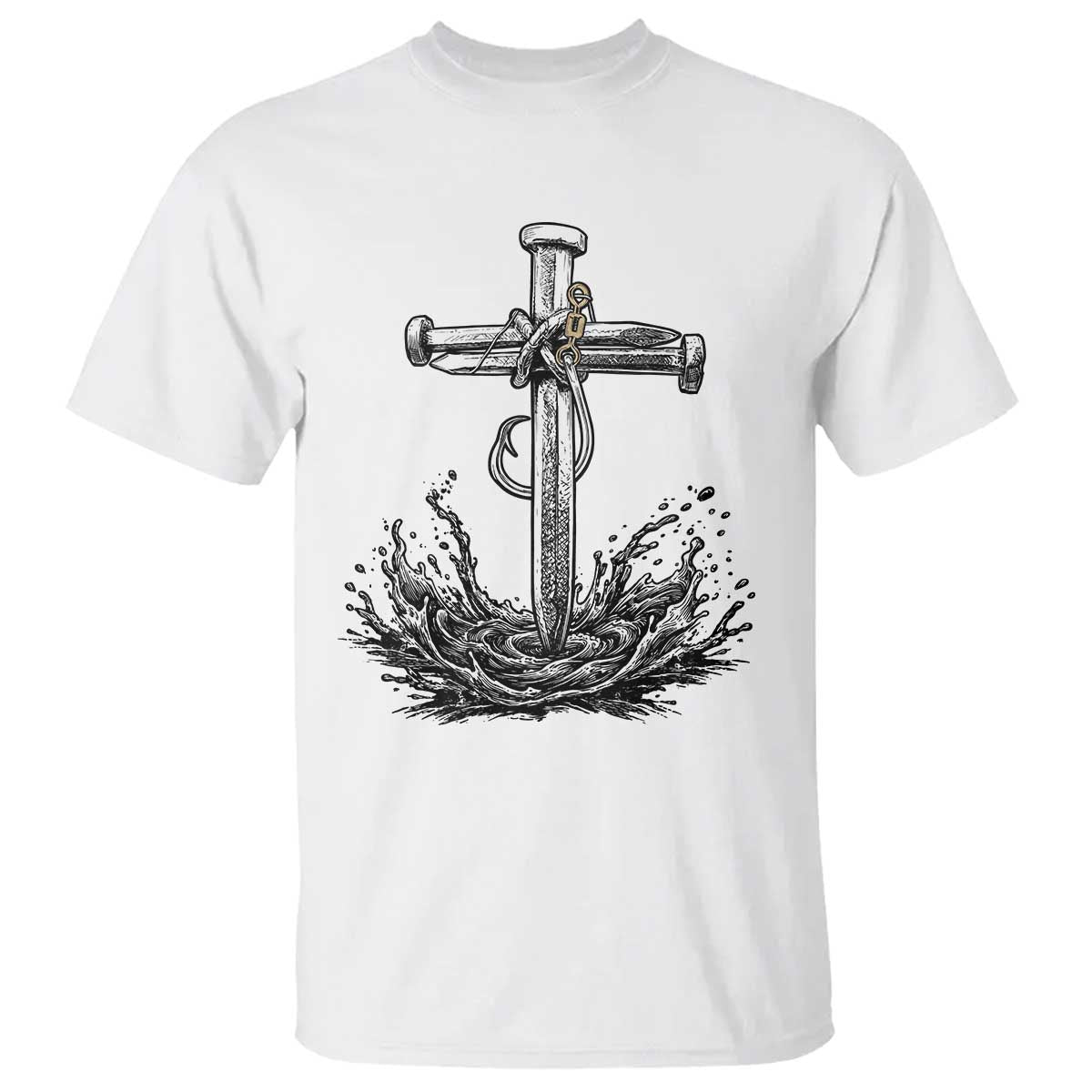 Faith Family Fishing T Shirt Christian Jesus Cross Fathers Day Gift TS12 White Print Your Wear