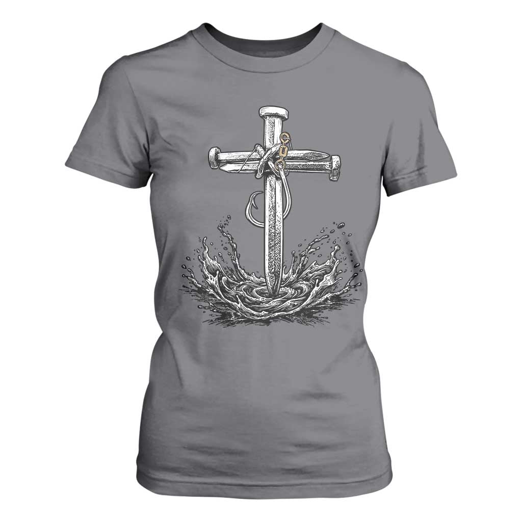 Faith Family Fishing T Shirt For Women Christian Jesus Cross Fathers Day Gift TS12 Charcoal Print Your Wear